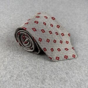 Vintage Garrick Anderson Silk Tie Gray Red Geometric USA Handmade 90s 58x3.75"